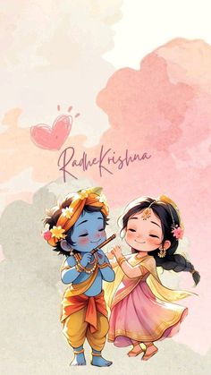 cute little radha krishna holi images