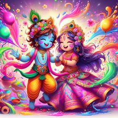 cute little radha krishna holi images