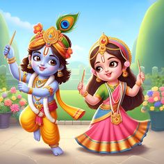 cute little radha krishna holi images