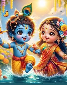 cute little radha krishna holi images