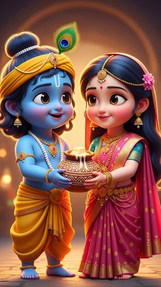 cute little radha krishna holi images