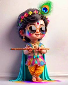 cute little radha krishna holi images