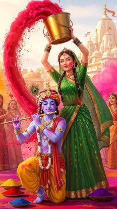 cute little radha krishna holi images