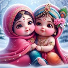 cute little radha krishna holi images
