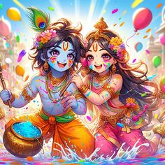 cute little radha krishna holi images