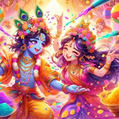 cute little radha krishna holi images