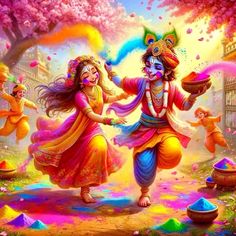 cute little radha krishna holi images