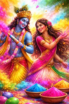 cute little radha krishna holi images
