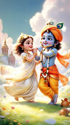 cute little radha krishna holi images