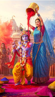 cute little radha krishna holi images