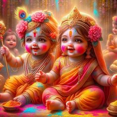 cute little radha krishna holi images