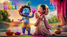 cute little radha krishna holi images