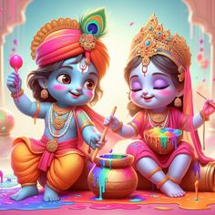 cute little radha krishna holi images