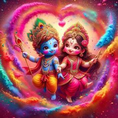 cute little radha krishna holi images