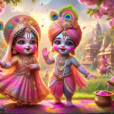 cute little radha krishna holi images