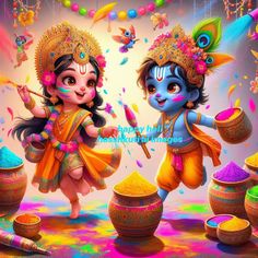cute little radha krishna holi images