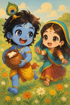 cute little radha krishna holi images