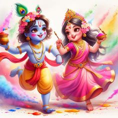 cute little radha krishna holi images