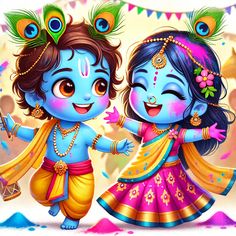 cute little radha krishna holi images