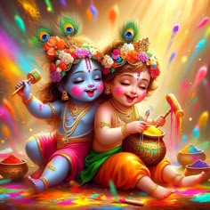 cute little radha krishna holi images