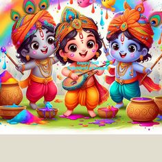 cute little radha krishna holi images
