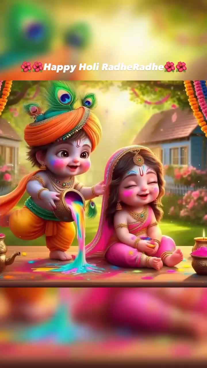 cute little radha krishna holi images