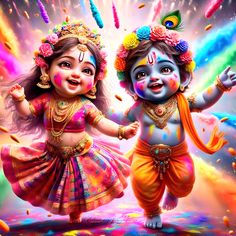 cute little radha krishna holi images