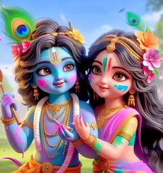 cute little radha krishna holi images
