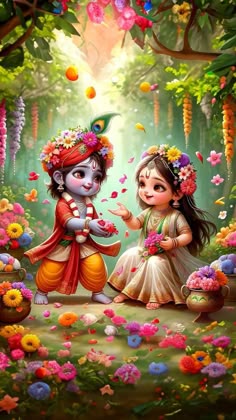 cute little radha krishna holi images