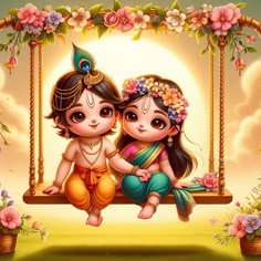 cute little radha krishna holi images