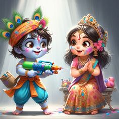 cute little radha krishna holi images