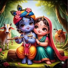 cute little radha krishna holi images