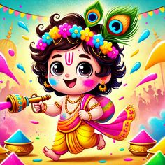 cute little radha krishna holi images