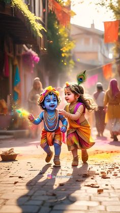 cute little radha krishna holi images