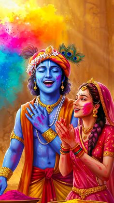cute little radha krishna holi images
