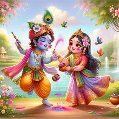 cute little radha krishna holi images
