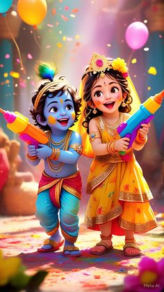 cute little radha krishna holi images