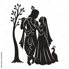black radha krishna silhouette